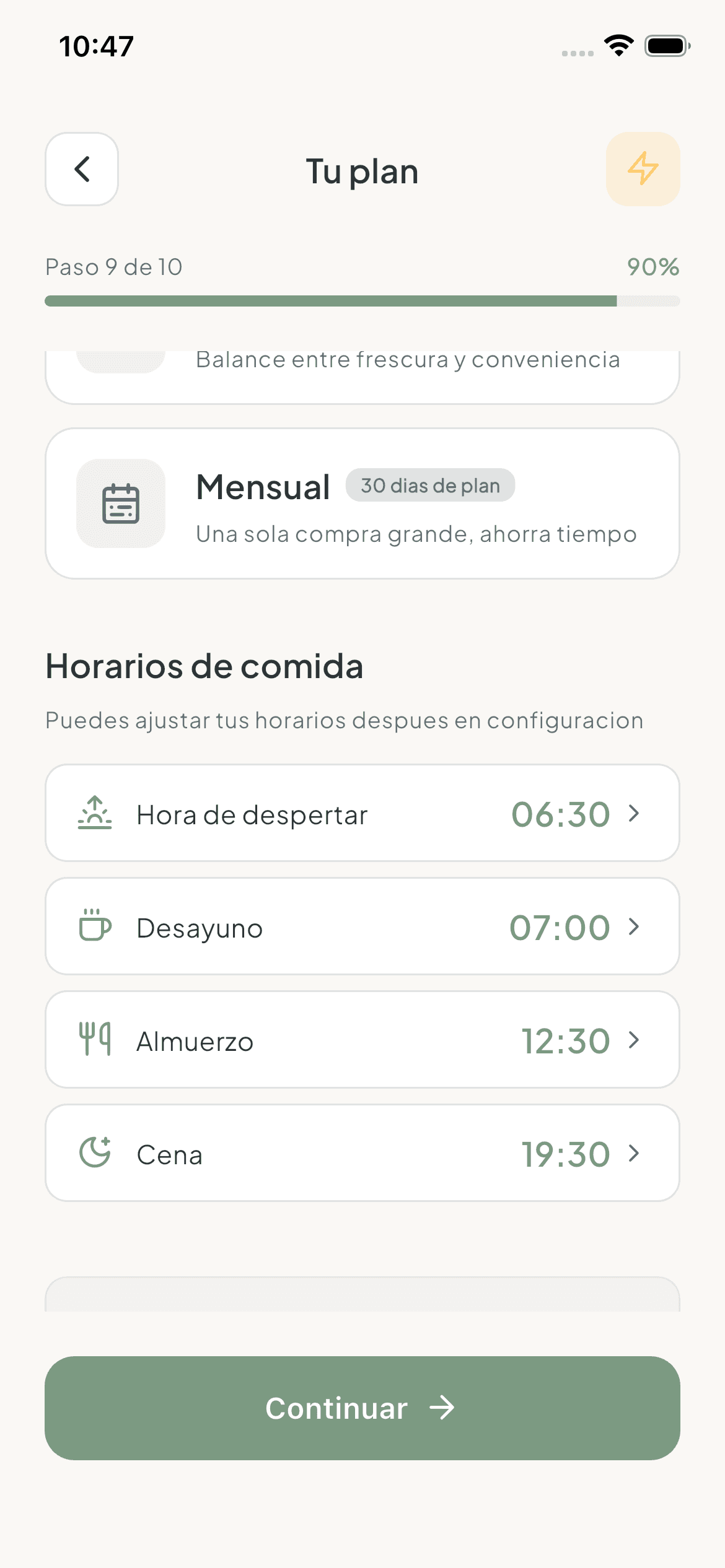 Horarios de comida